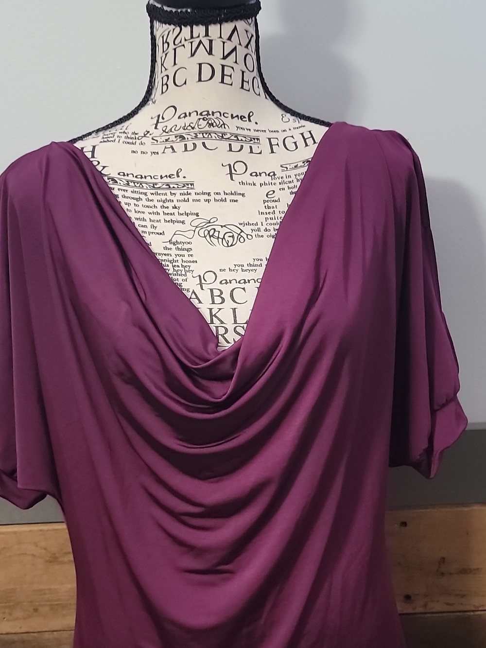 Studio Y Draped Cowl Neck Top in Plum Purple